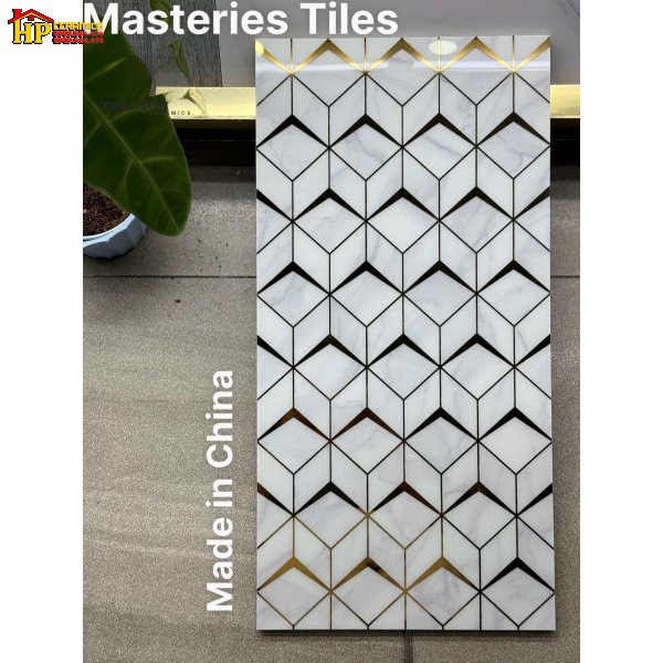 GẠCH TRANG TRÍ 30X60 MÀU TRẮNG VÂN MÂY HỌA TIẾT HÌNH HỌC LẬP PHƯƠNG 3D NHŨ VÀNG NHẬP KHẨU CAO CẤP