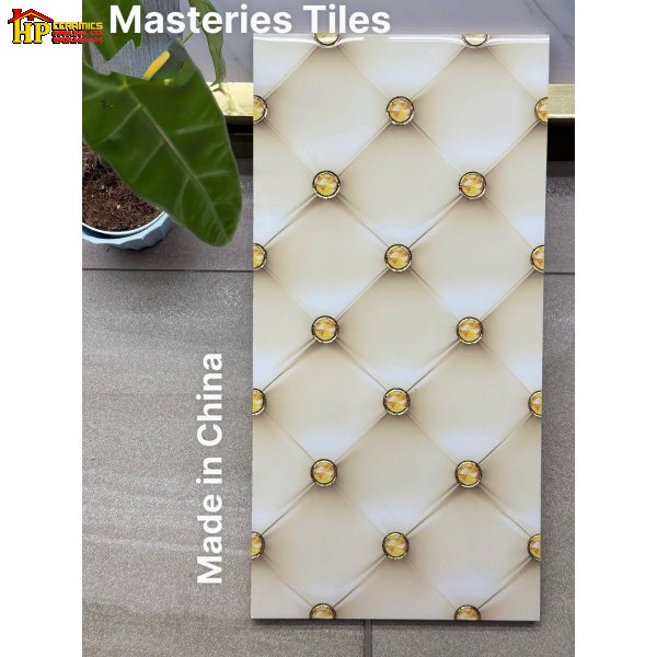 GẠCH TRANG TRÍ 30X60 MÀU VÀNG HỌA TIẾT 3D BỌC DA ĐÍNH ĐÁ PHA LÊ KHẮC KIM NHẬP KHẨU CAO CẤP