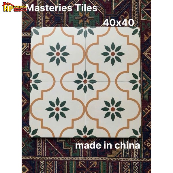 GẠCH TRANG TRÍ BÔNG 40X40 SẮC MÀU TRẮNG HỌA TIẾT HOA 8 CÁNH XANH NHẬP KHẨU CAO CẤP