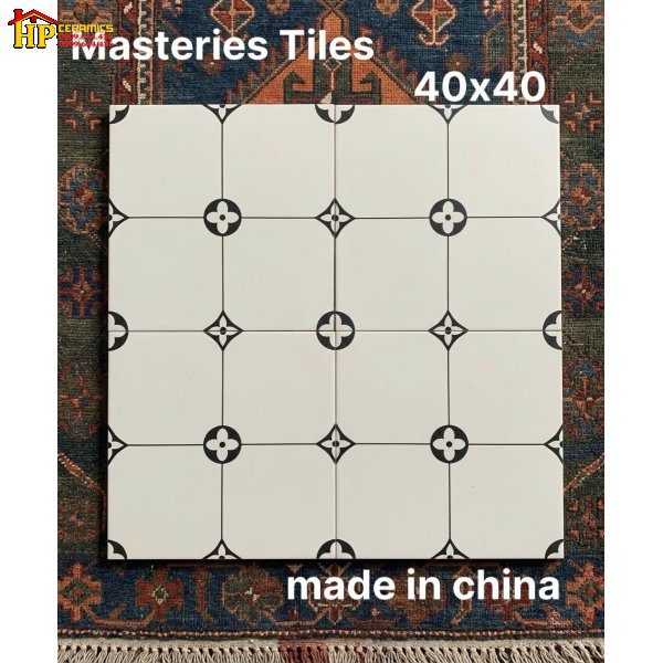GẠCH BÔNG TRANG TRÍ 40X40 SẮC MÀU TRẮNG KEM HỌA TIẾT HOA BỐN CÁNH NẰM TRONG VÒNG TRÒN NHẬP KHẨU CAO CẤP