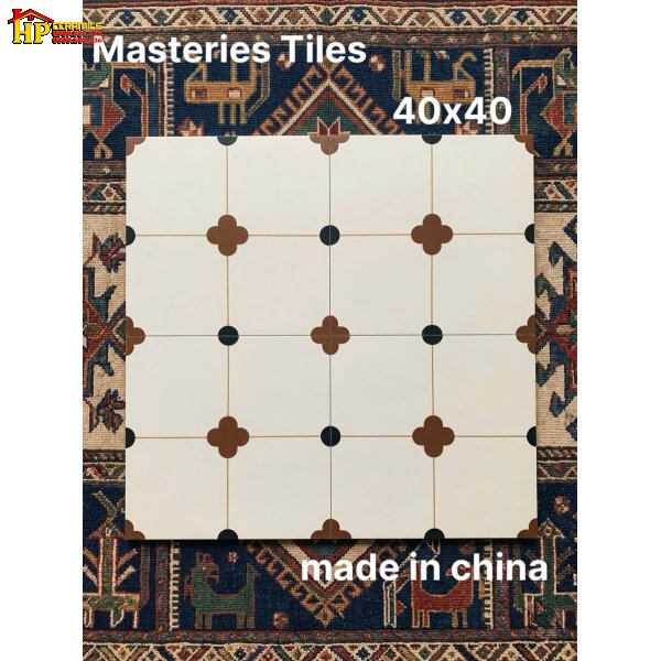 GẠCH TRANG TRÍ BÔNG 40X40 SẮC MÀU KEM HỌA TIẾT BÔNG BỐN CÁNH NÂU NHẬP KHẨU CAO CẤP