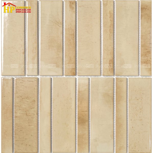 GẠCH TRANG TRÍ 268X290 VĨ MOSAIC ĐAN XEN 2 THANH 22X145 VÀ 45X145 MÀU KEM ĐẬM LỢT NHẬP KHẨU CAO CẤP