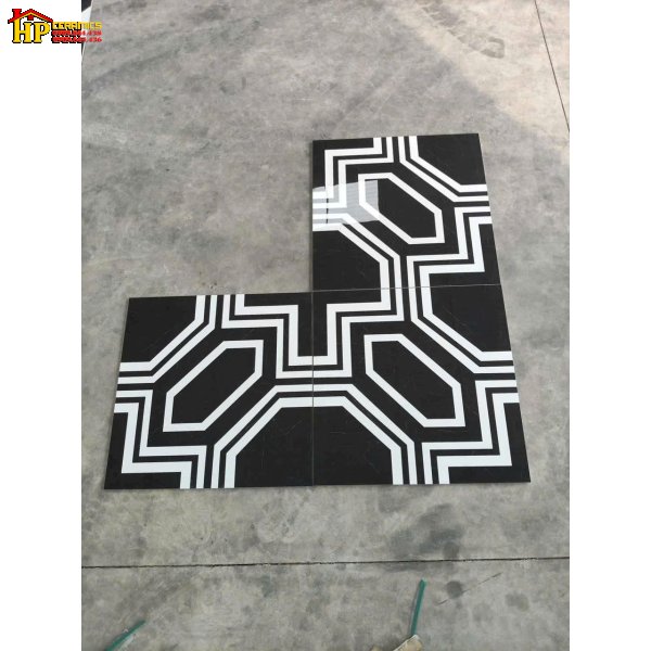 GẠCH THẢM 80X80 SẮC MÀU ĐEN HOA VĂN HÌNH HỌC UỐN LƯỢN MÀU TRẮNG NHẬP KHẨU CAO CẤP