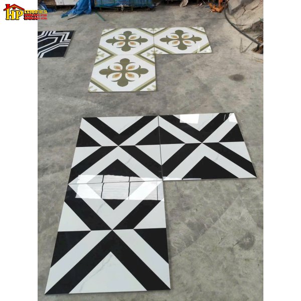 GẠCH TRANG TRÍ 80X80 SẮC MÀU TRẮNG HOA VĂN HÌNH HỌC ĐEN TRẮNG ĐAN XEN NHẬP KHẨU CAO CẤP