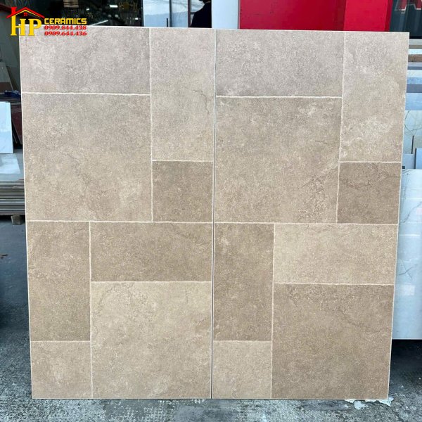 GẠCH LÁT NỀN 60X120 TONE MÀU NÂU CAFE SỮA TRẦM HỌA TIẾT GIẢ KHỐI GHÉP NHẬP KHẨU CAO CẤP