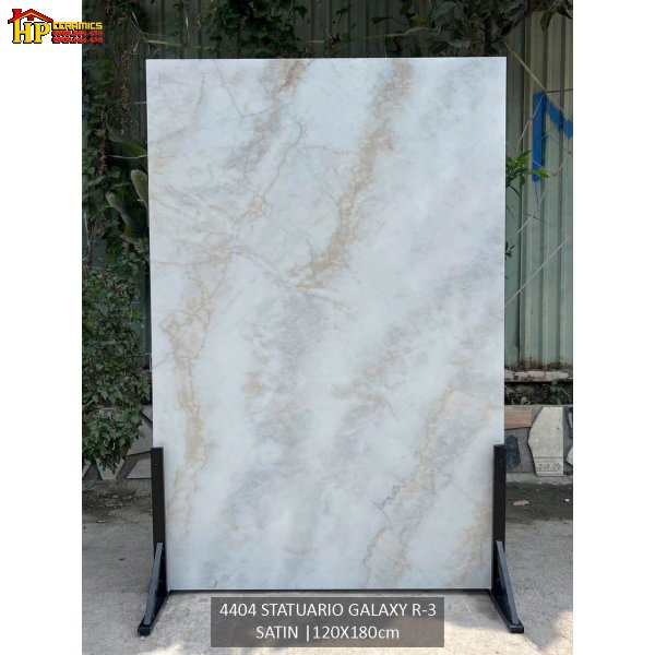 GẠCH LÁT NỀN 120X180 VÂN ĐÁ CẨM THẠCH STATUARIO VỚI CÁC ĐƯỜNG VÂN LỚN MÀU MẬT ONG PHA CHÚT XÁM KHÓI NHẬP KHẨU CAO CẤP