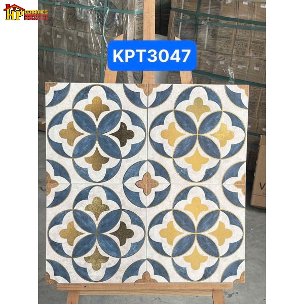 GẠCH TRANG TRÍ 30X30 NỀN MÀU TRẮNG HỌA TIẾT HOA 4 CÁNH TRÒN ĐAN XEN NHẬP KHẨU CAO CẤP