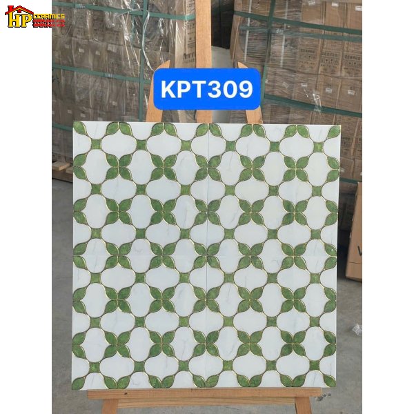 GẠCH TRANG TRÍ 30X30 SẮC MÀU TRẮNG HỌA TIẾT CÁC CÁNH HOA MÀU XANH NỐI NHAU TẠO THÀNH LƯỚI NHẬP KHẨU CAO CẤP