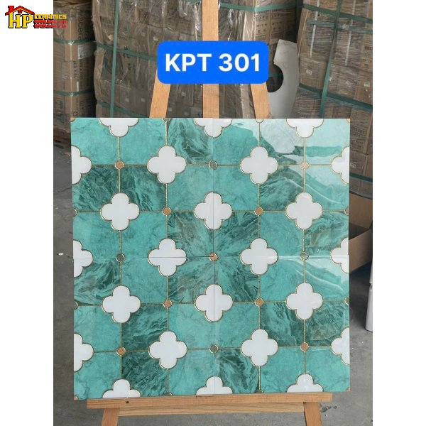 GẠCH TRANG TRÍ 30X30 MÀU XANH LỤC BẢO KẾT HỢP VỚI BÔNG 4 CÁNH MÀU TRẮNG NHẬP KHẨU CAO CẤP
