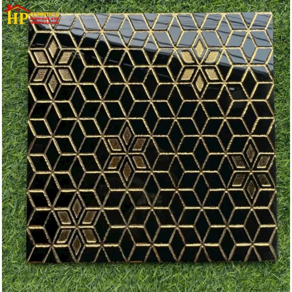 GẠCH TRANG TRÍ 30X30 SẮC MÀU ĐEN KHẮC KIM VÀNG HỌA TIẾT HÌNH THOI NHỎ ĐAN XEN NHẬP KHẨU CAO CẤP 