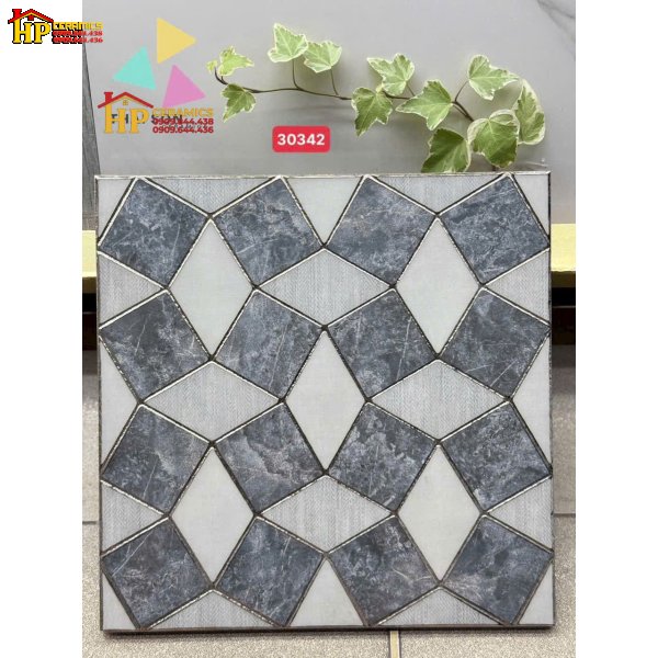 GẠCH TRANG TRÍ 30X30 MÀU XÁM TRẮNG KẾT HỢP ĐAN XEN HÌNH THOI VÂN ĐÁ KHẮC KIM NHẬP KHẨU CAO CẤP