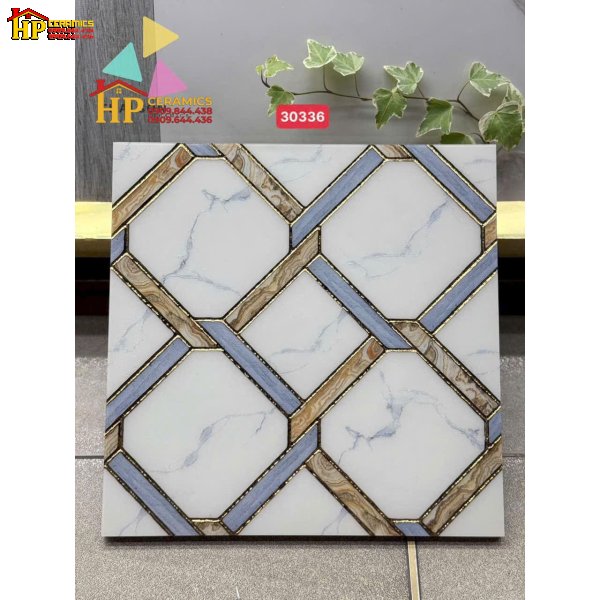 GẠCH TRANG TRÍ 30X30 SẮC MÀU TRẮNG VÂN KHÓI HỌA TIẾT HÌNH THOI ĐAN XEN KHẮC KIM NHẬP KHẨU CAO CẤP