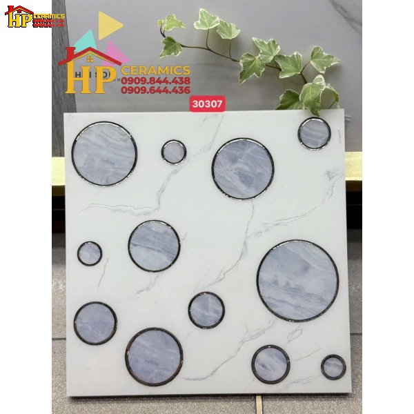 GẠCH TRANG TRÍ 30X30 SẮC MÀU TRẮNG VÂN KHÓI HỌA TIẾT BONG BÓNG XÁM KHẮC KIM BẠC NHẬP KHẨU CAO CẤP
