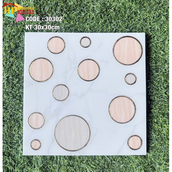 GẠCH TRANG TRÍ 30X30 SẮC MÀU TRẮNG KHÓI HỌA TIẾT BONG BÓNG HỒNG KHẮC KIM VÀNG NHẬP KHẨU CAO CẤP